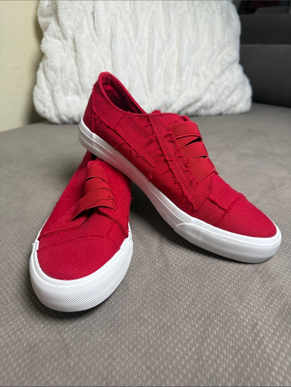 Jenn Ardor Red Slip-On Patchwork Canvas Sneakers